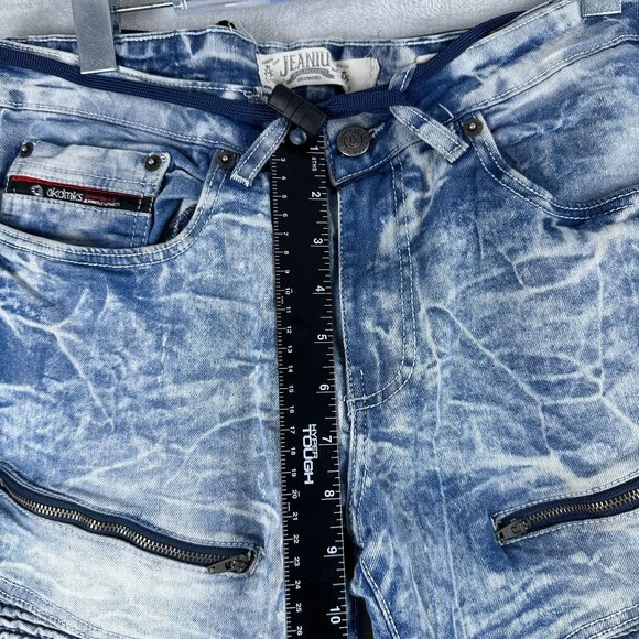 Akademiks Jeanius Skinny Jeans Mens 30X30 Moto Zipper Pockets Acid Wash Blue - Picture 9 of 13